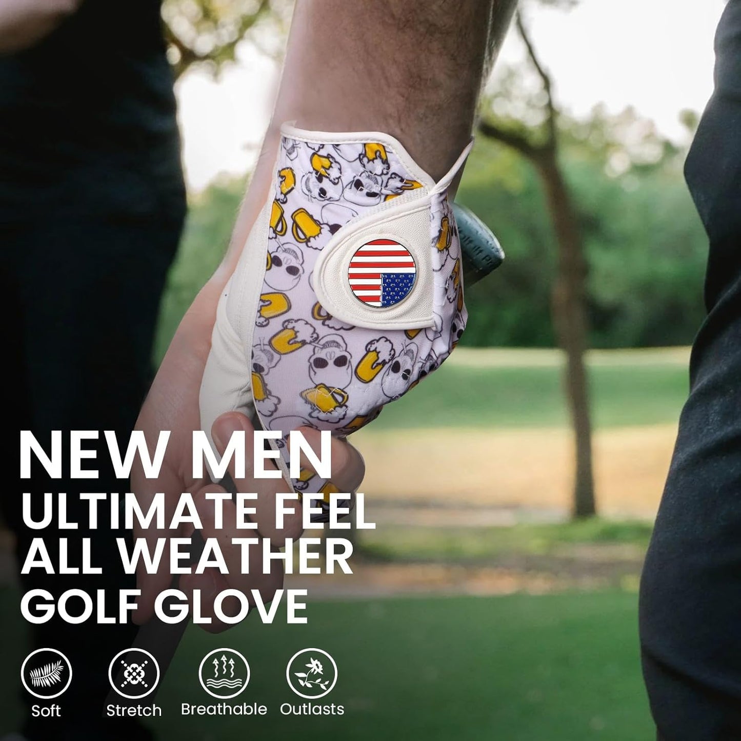 FINGER TEN Golf Gloves Men Right Handed Golfer Left Hand with Ball Marker 2 Pack Leather Breathable Comfortable Weathersof Grip Size Small Medium ML Large XL