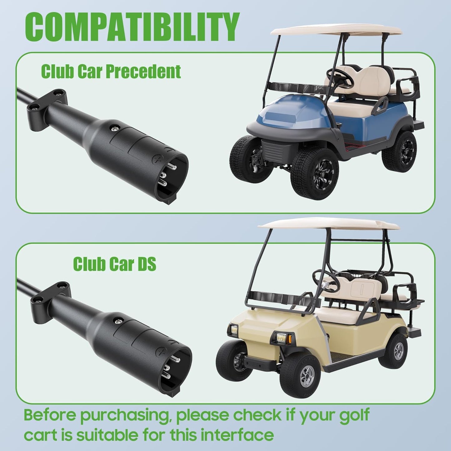 10L0L Club-Car-DS Charger 48V 15A 3-Pin Round Plug Golf Cart Rapid Charger - IP68 Waterproof, Auto Shut-Off, Smart Cooling, Aluminum Housing, Charging Indicator (Red)