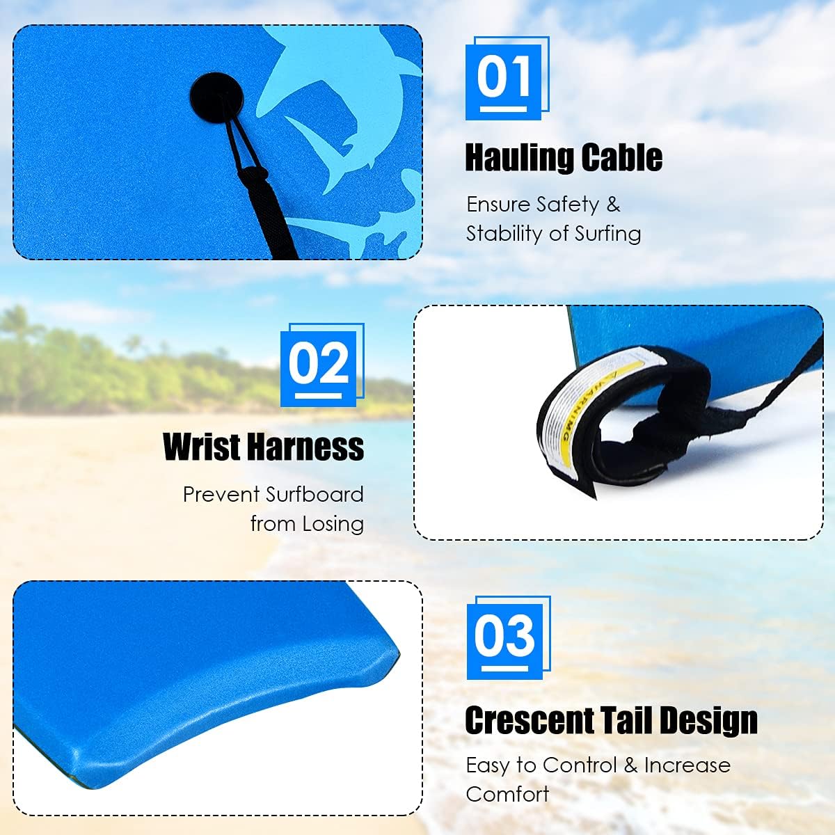 KOTEK 33/37/41 Inch Body Board with Wrist Leash, EPS Core, Dual Channel, HDPE Slick Bottom, Bodyboard for All Skill Levels & Wave Conditions