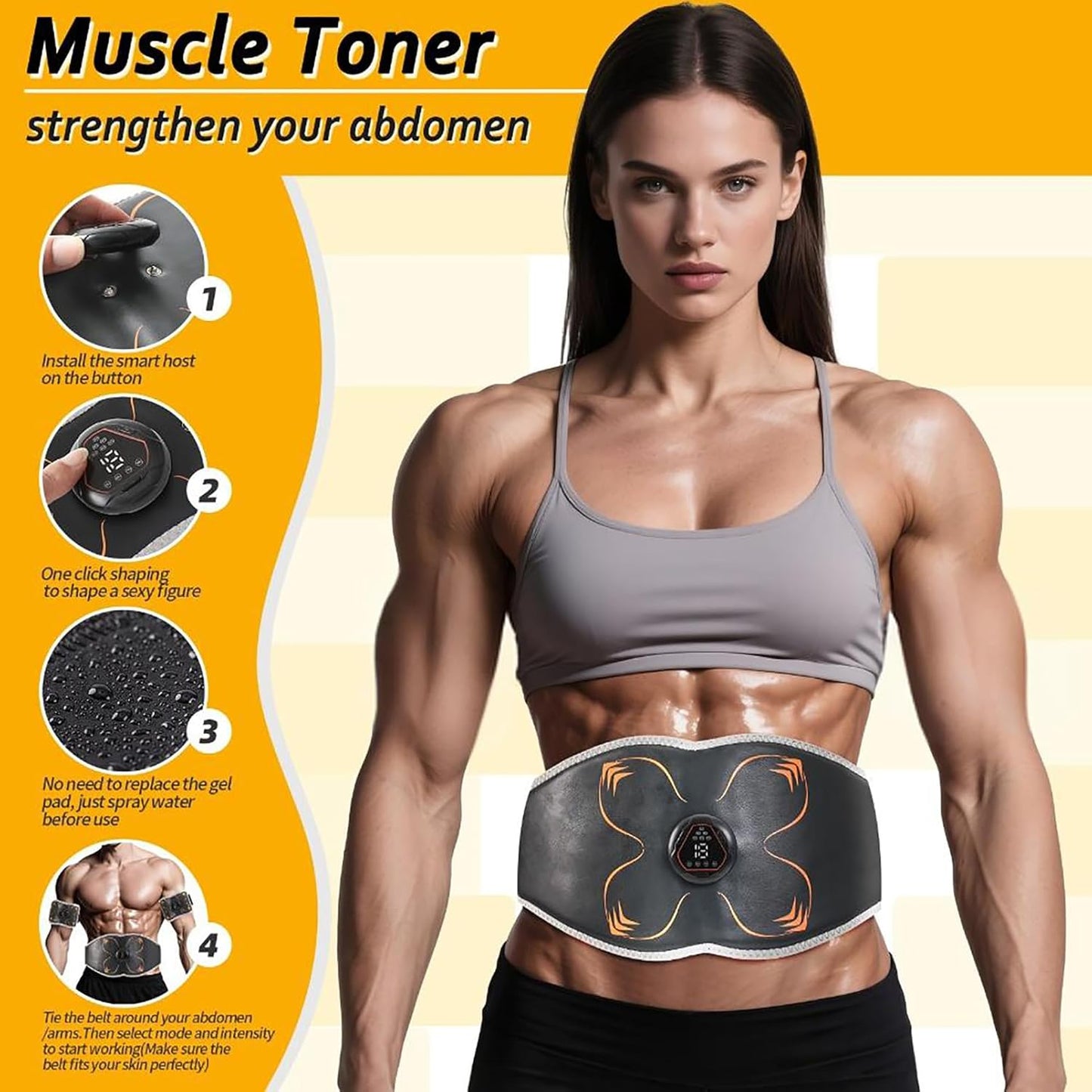 Electronic Muscle Stimulator, Abs Stimulator Muscle Toner for Abdomen/Arm/Leg, Strength Training Equipment for Men and Women
