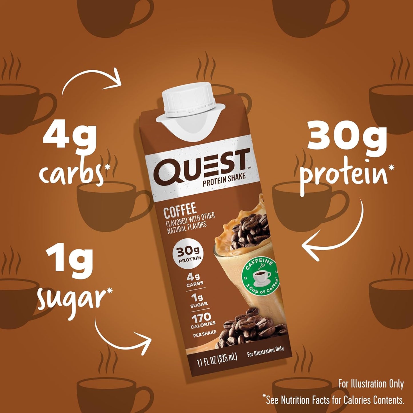 Quest Nutrition Ready to Drink Coffee Protein Shake, 30g Protein, 4g Carb, 1g Sugar, Gluten Free, Keto Friendly, 4 Count (Pack of 3)