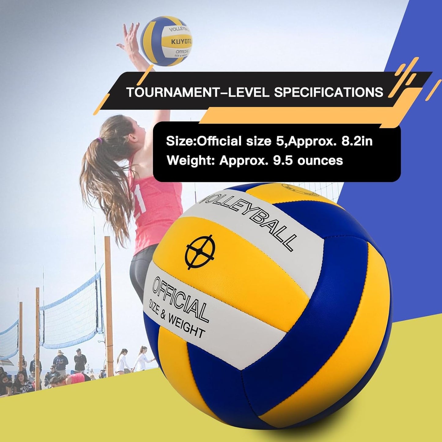 KUYOTQ Official Size 5 in&Outdoor Beach Volleyball,3MM Thickened Surface Soft Leather Youth Womens Mens Volleyball for Game Gym Training(Deflated)