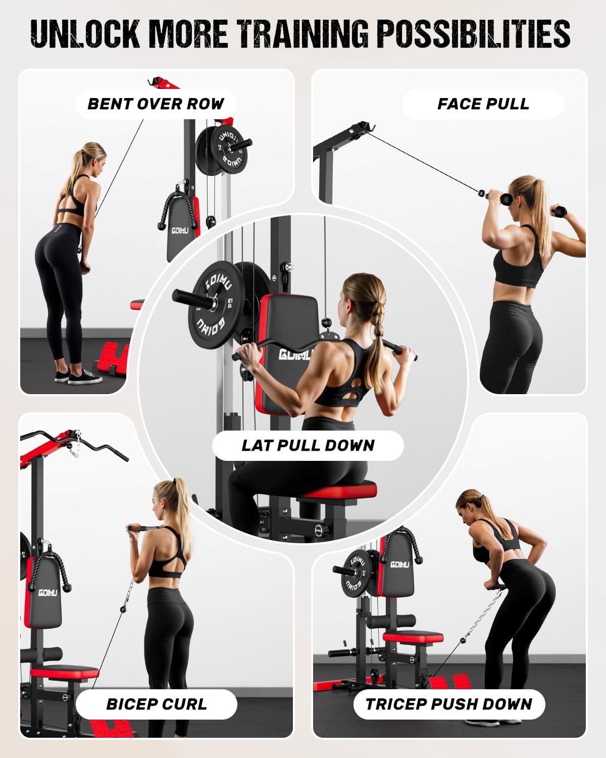 LS01 LAT Pulldown Machine, LAT Row Cable Machine with AB Crunch, LAT Tower with Cable Row Attachments, 3 in 1 Pulley Stations for Home Gym