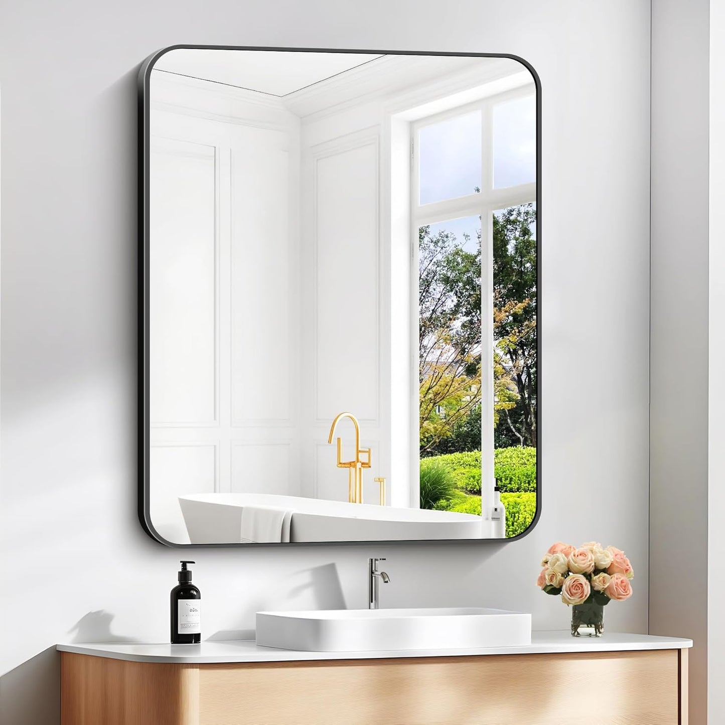 30" x 36"Bathroom Mirror, Matte Black Wall Mirror with Metal Frame, Decorative Rectangular Vanity Mirror for Bedroom Bathroom Living Room Entryway (Horizontal/Vertical)