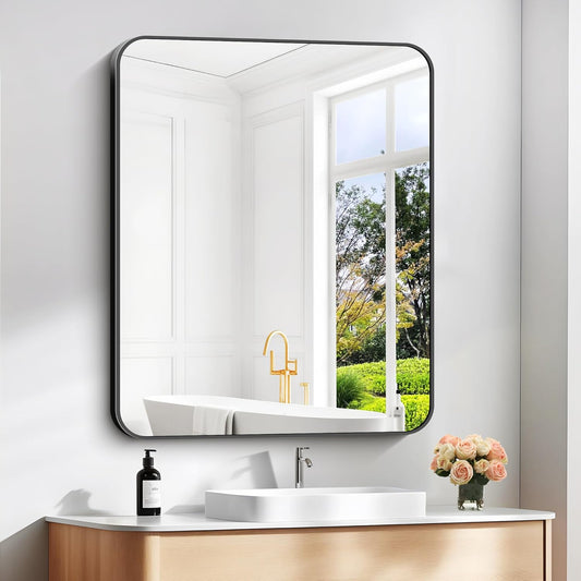 30" x 36"Bathroom Mirror, Matte Black Wall Mirror with Metal Frame, Decorative Rectangular Vanity Mirror for Bedroom Bathroom Living Room Entryway (Horizontal/Vertical)