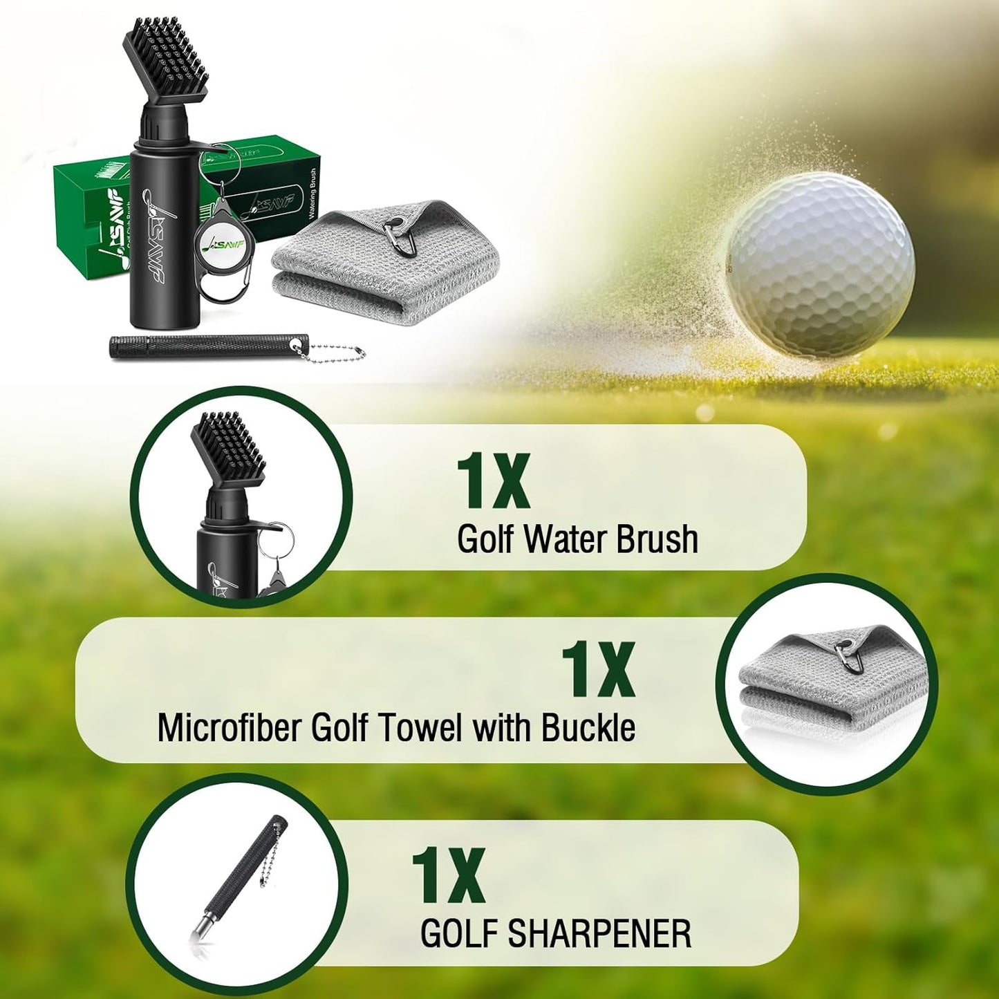 JOISAWF Golf Club Cleaner Brush with Water - 7.5” Pro Golf Groove Cleaner, Leak-Proof Design, 4 Oz Water Bottle & Retainer Clip - Essential Golf Accessories for Men & Women