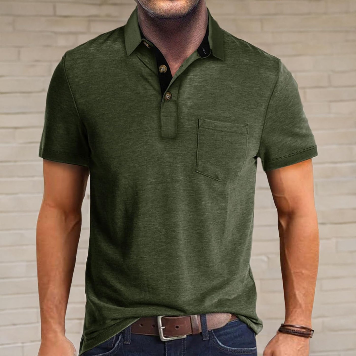 Men's Casual Polo Shirts Classic Button Basic Short Sleeve Shirt Solid Color Cotton Tees Golf Stylish Tops
