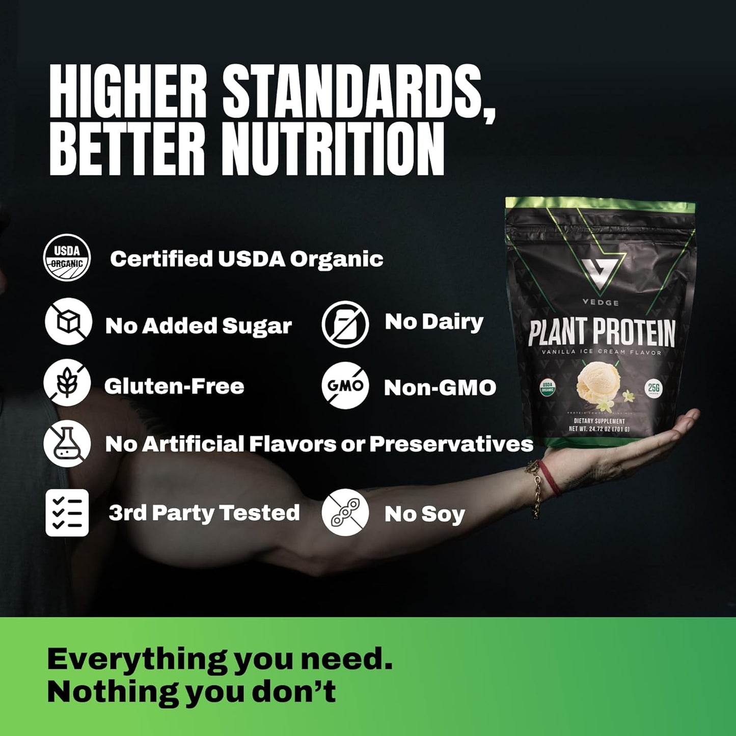 vedge Vegan Protein Powder - Plant Protein Powder with Pea, Pumpkin & Sunflower - USDA Organic, Amino Acids, Dairy Free, Gluten Free, Soy Free, Keto, Non GMO, Smooth Texture - Vanilla - 20 Servings