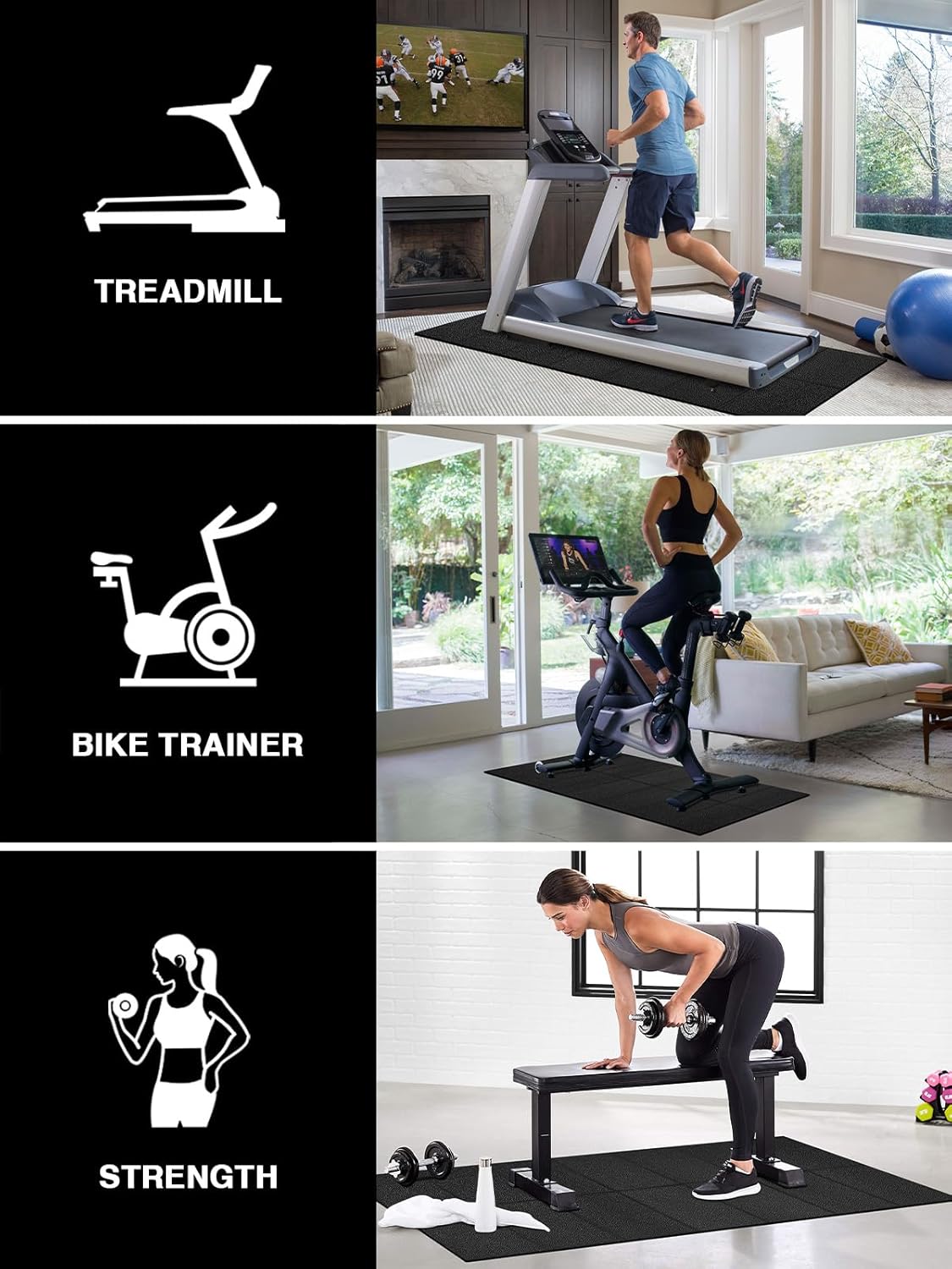 Treadmill Mat, 5'x2.5'/5.6'x2'/6.5'x3'/8'x3',6mm Thickness Exercise Equipment Mat for Carpet Hardwood Floors, Compatible with Walking Pad,Spin Bike,Elliptical Trainer,Rowing Machine