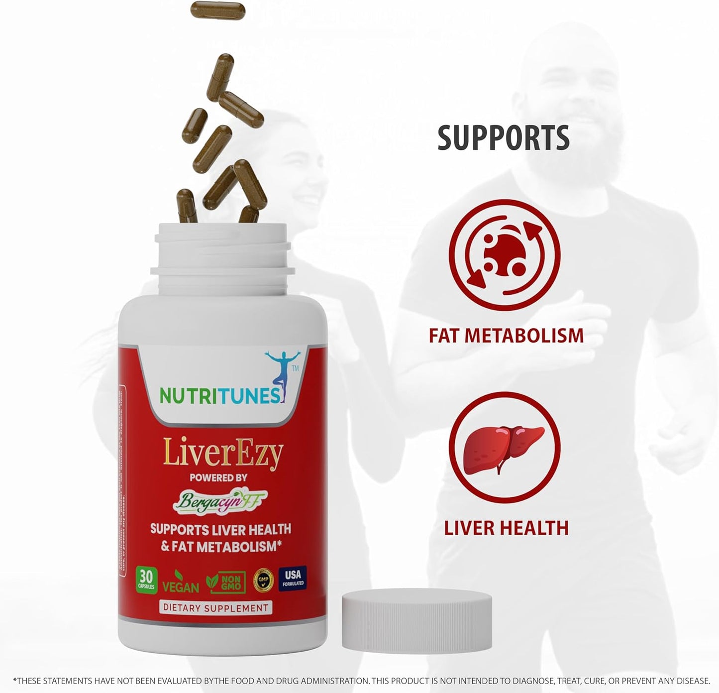 Liver Support Supplement–Supports Detox, Cleansing & Lipid Metabolism – with Bergacyn FF (Bergamot & Artichoke) – 30 LiverEzy Vegan Capsules