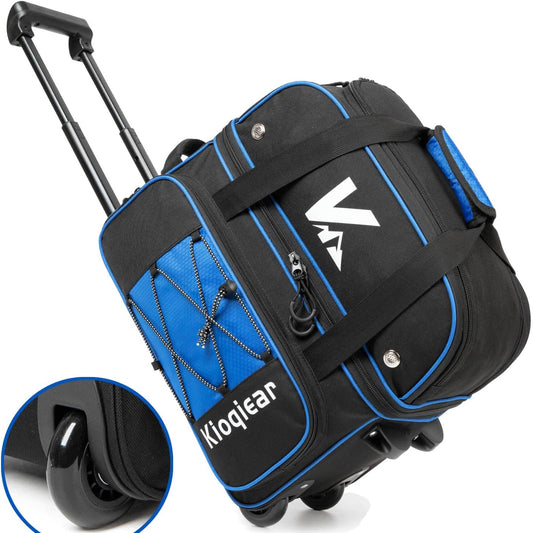 Double Roller 2 Ball Bowling Bag with Large Separate Shoe Compartment and Oversized Accessory Pocket, 36" Extendable Handle.