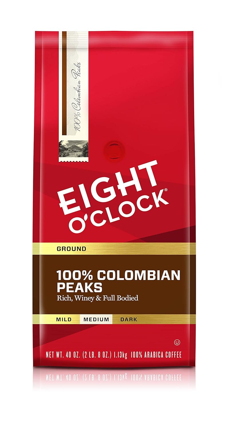 Eight O'Clock Coffee 100% Colombian Peaks Ground Coffee, 40 Ounce, Rich, Winey & Full Bodied