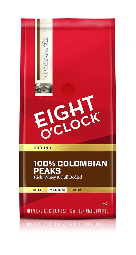 Eight O'Clock Coffee 100% Colombian Peaks Ground Coffee, 40 Ounce, Rich, Winey & Full Bodied