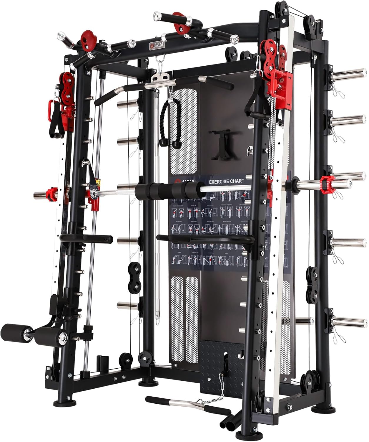 Altas Strength Home Gym Equipment Smith Machine with Pulley System Gym Squat Rack Pull Up Bar Upper Body Strength Training Leg Developer Light Commercial Fitness Equipment Included Accessories 3000Y