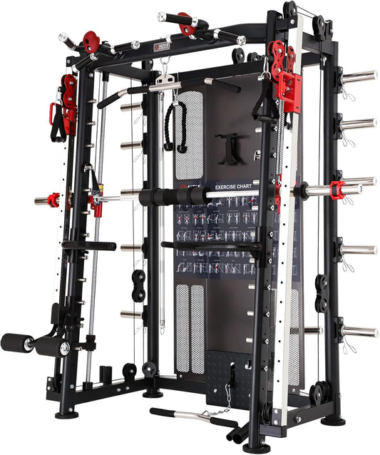 Altas Strength Home Gym Equipment Smith Machine with Pulley System Gym Squat Rack Pull Up Bar Upper Body Strength Training Leg Developer Light Commercial Fitness Equipment Included Accessories 3000Y