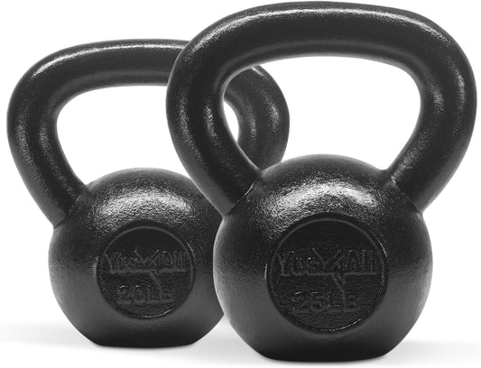 Yes4All Kettlebell Cast Iron Sets 5 - 10 - 15 - 20 - 25 - 30 lbs, Multi-Level from Beginners to Pros Kettlebell Set for Strength Training & Home Gym Equipment