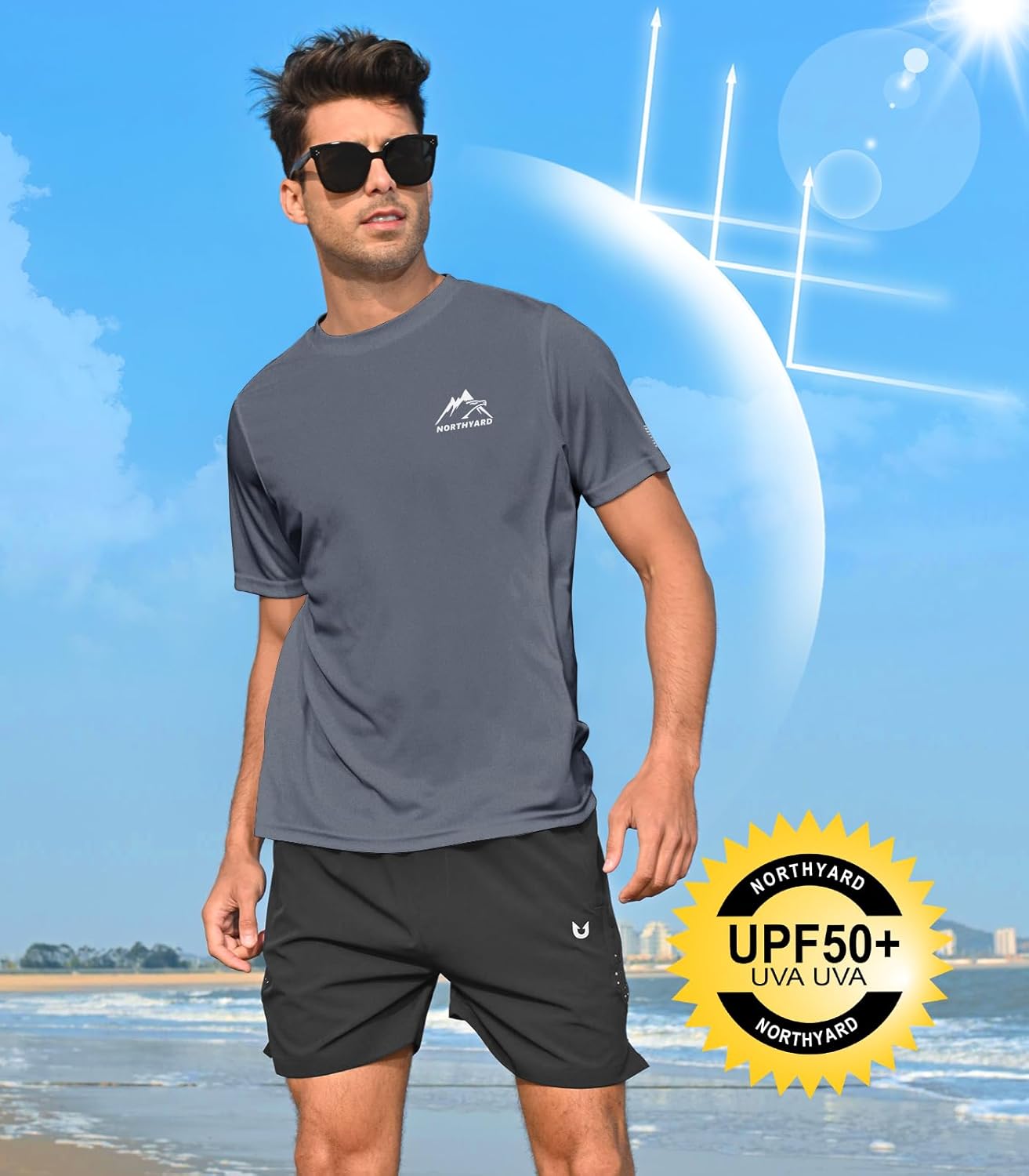 NORTHYARD Men's UPF 50+ Sun Protection Shirts Swim SPF UV Quick Dry Short Sleeve T-Shirts for Athletic Fishing Rash Guard