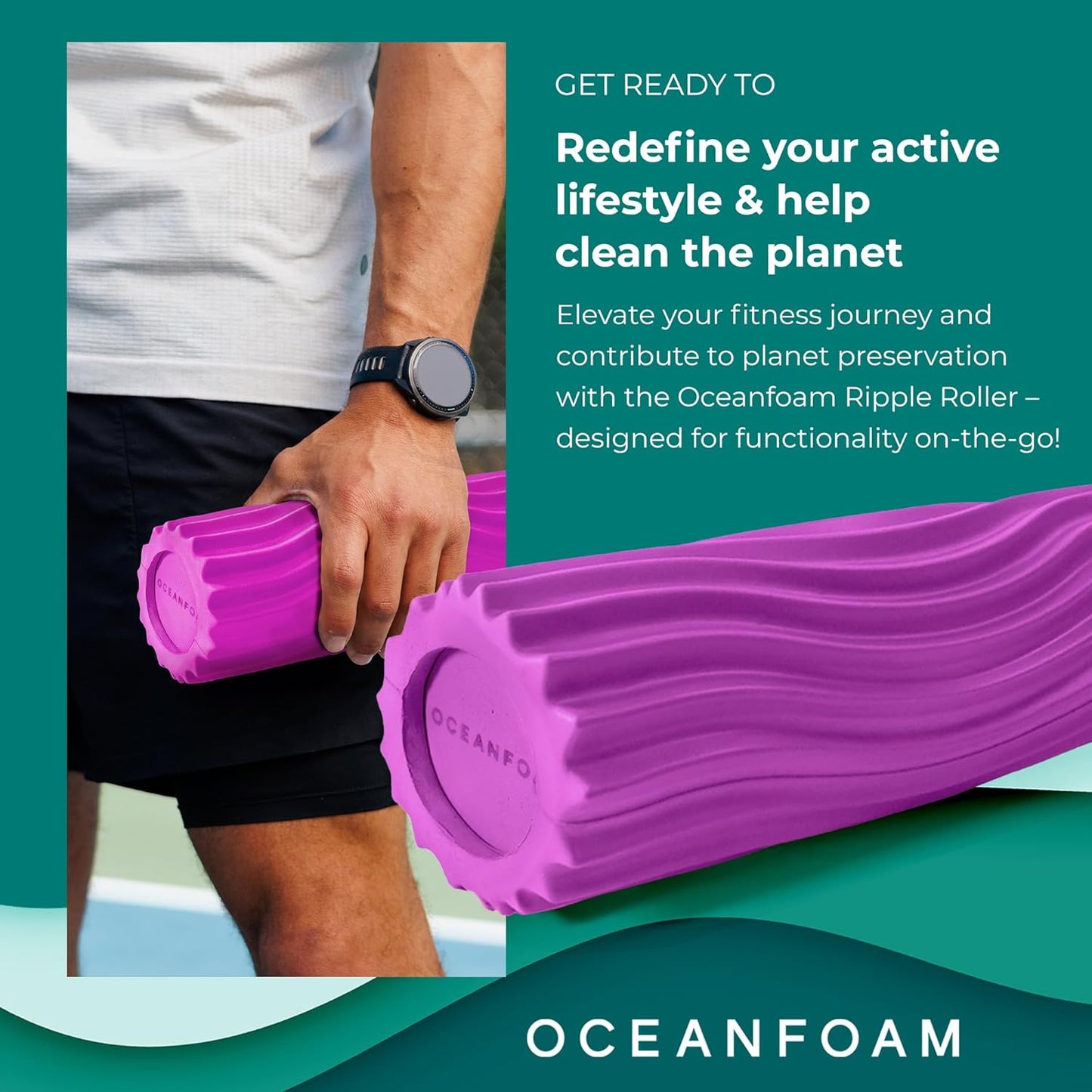 Oceanfoam Ripple Travel Foam Roller (11" x 3.35") Firm Mini Foam Roller for Physical Therapy, Deep Tissue Massage, Back Pain - High Density, Ergonomic Wave Textured - Yoga, Pilates, Exercise (Magenta)