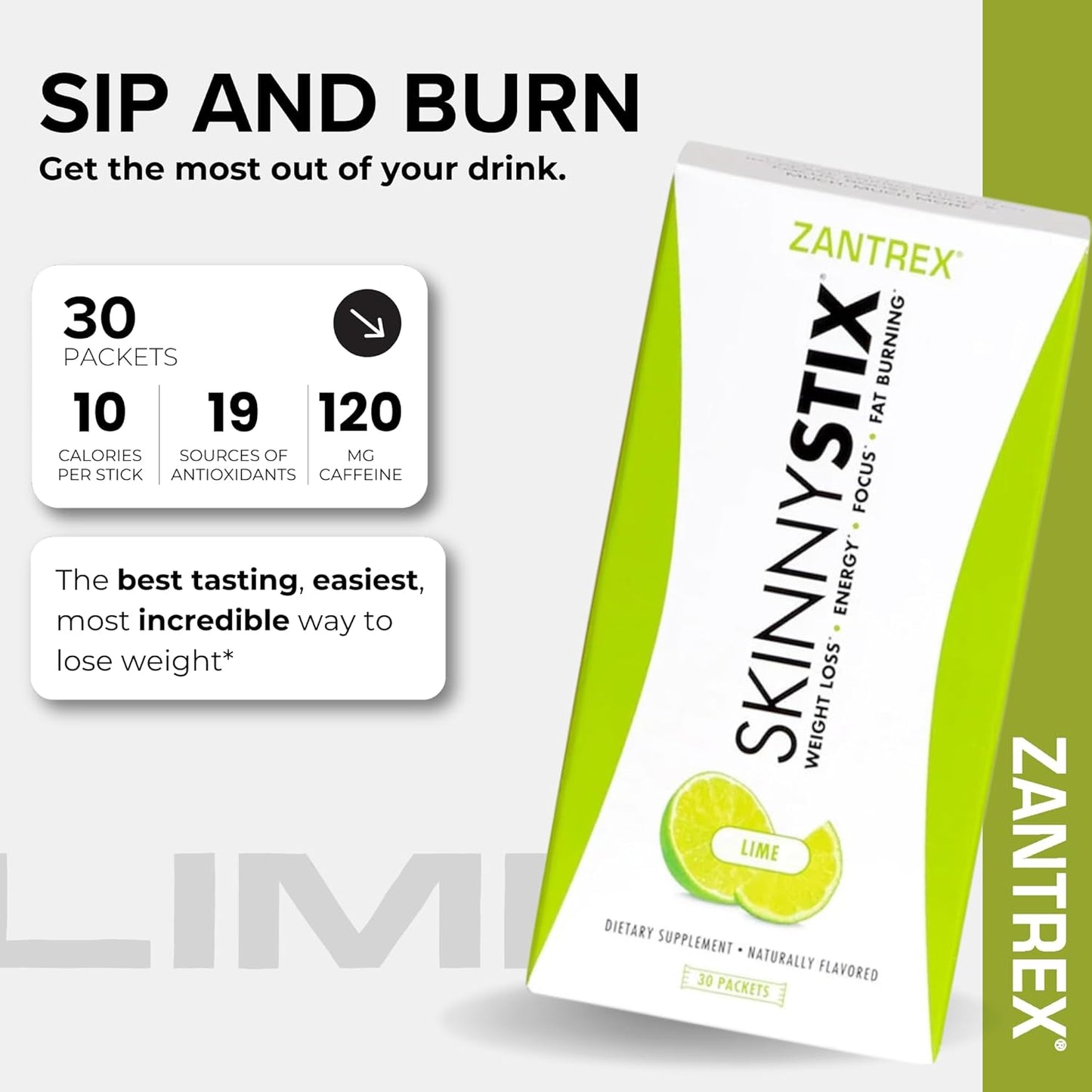 SkinnyStix Lime GLP-1 Support Powder Energy Drink, Metabolic Support, Appetite Control, Natural Energy Boost | 30 Single-Serving Packets