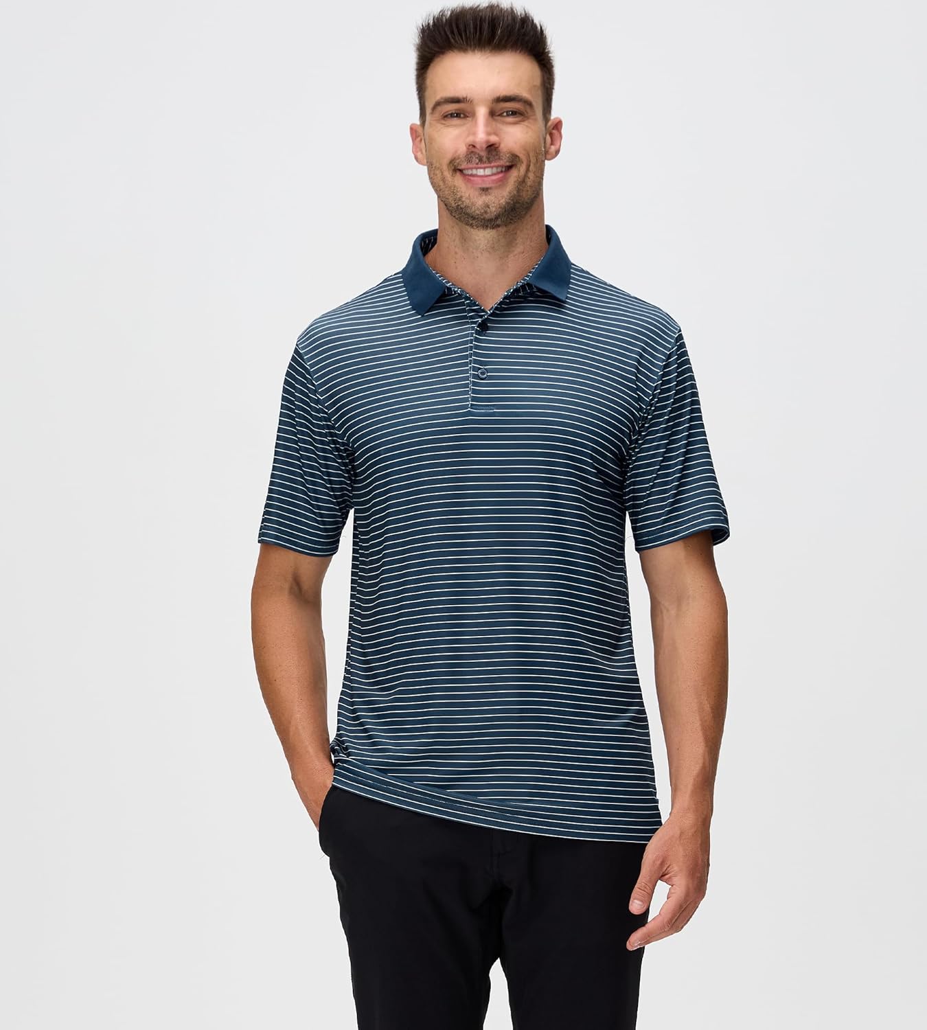 Esabel.C Jacquard Golf Shirts for Men Moisture Wicking Short Sleeve Performance Dry Fit Active Mens Polo Shirts