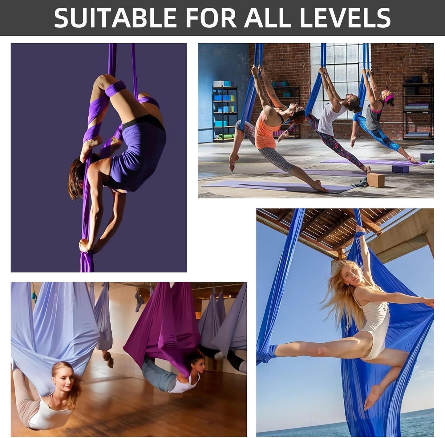 PRIOR FITNESS Aerial Silks Kit Colorful 9/15/20 Yards 40D Nylon Fabric Hammock Set With Hardware & Guide for All Levels Of Aerial Yoga Practice and Acrobatic Flying For Adults Aerial silk