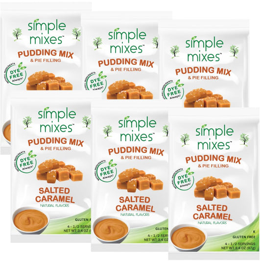 Simple Mixes Natural Instant Pudding & Pie Filling Mix, Healthy Snack, Salted Caramel (Butterscotch), Gluten and Dye-Free, No Fat, or Lactose, Kosher, 6 Pack