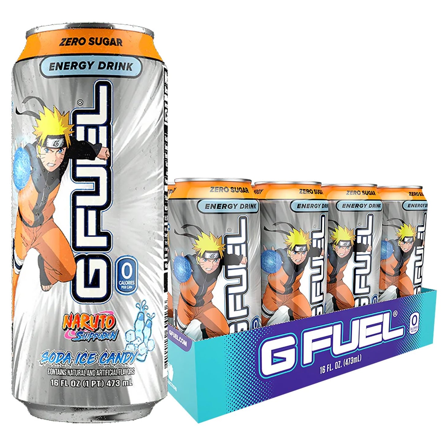 G Fuel Energy Drink, Lemon Lime Slushie, Sugar Free Beverage with 140mg Caffeine, Daily Energy Boost with Focus Amino, Vitamin + Antioxidants, 16 oz Cans (Naruto Shippuden, 12-Pack)