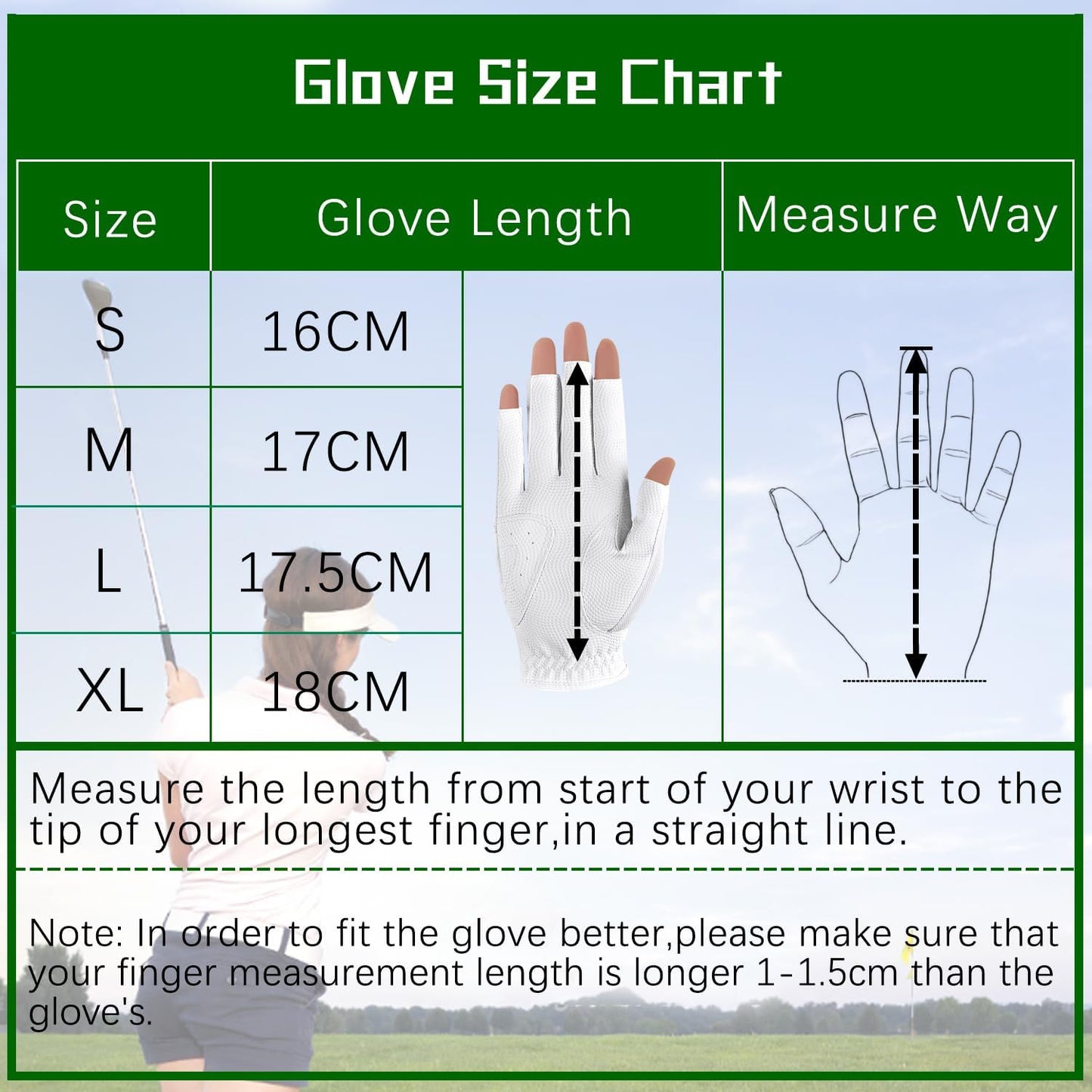 MAZEL Women's Fingerless Golf Gloves One Pair Open-Finger Design,Breathable Hot Wet Weather Sweat-Absorbing,Fit Size S M L XL