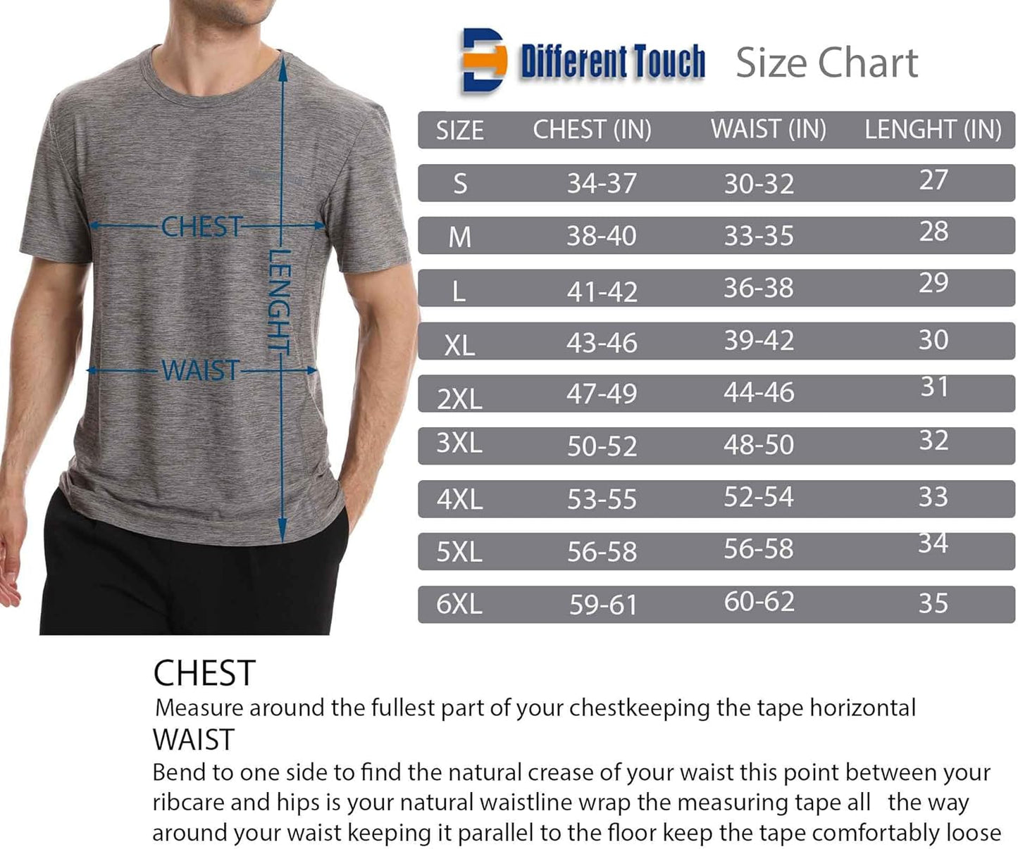 Different Touch Men’s Active Workout Quick Dry Crew Neck Short Sleeve T-Shirts