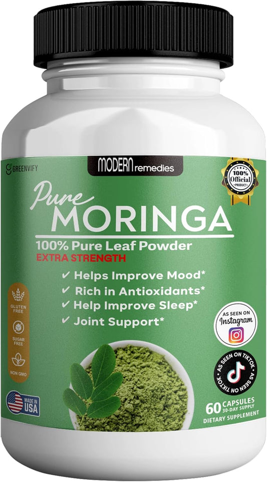 Modern Remedies Pure Moringa Max Leaf Powder Supplement, 800mg, 60 Capsules, Extra Strength for Mood, Sleep and Joint Support, Gluten Free (1)