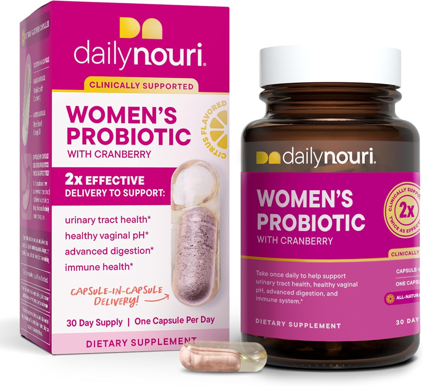 Nouri Daily Women’s Probiotic | Supports Vaginal pH, Urinary Tract, Digestive & Immune Health | 5 Clinically Studied Strains + Cranberry & Vegan Omega Oil | 30-Day Supply