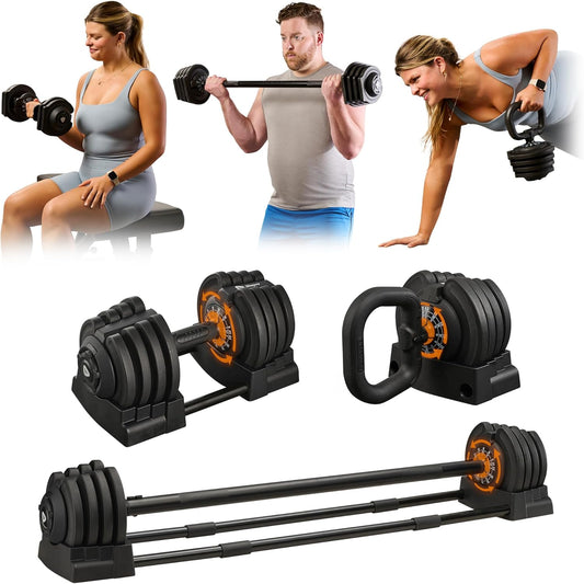 Lifepro Adjustable Dumbbells Set - 5in1-15lb 25lb 43lb 55lb weights Set & Single with Rack - Quick Adjust, Secure Grip - Compact Hand Weights for Men Women Home Gym