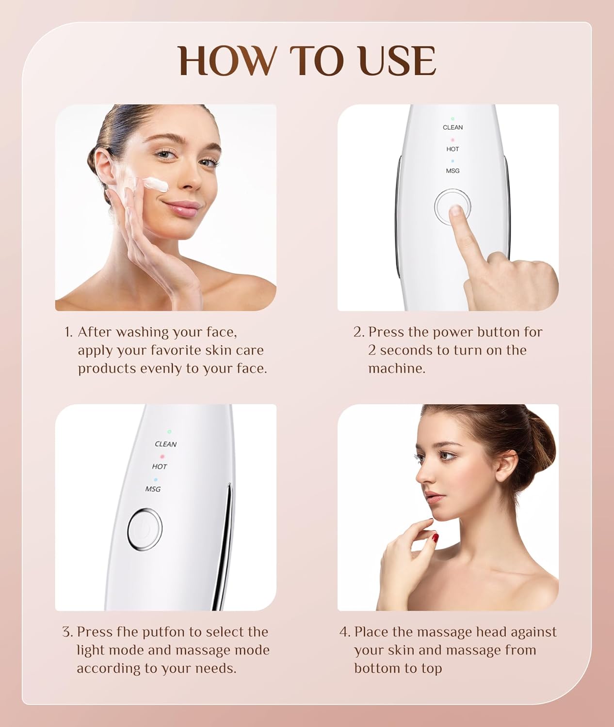 7 Color Galvanic Machines - Red Light Therapy for Face and Neck, Face Massager Tool for Wrinkles, Double Chin, Vibrating Facial Massager with Thermals, White