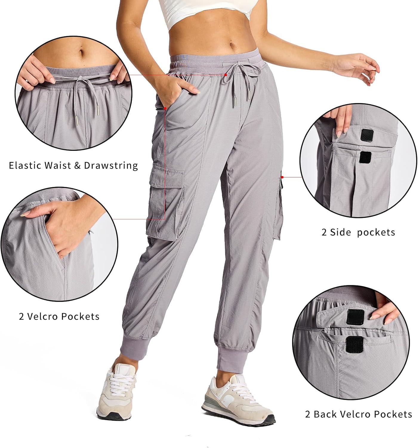 smawell Women's Hiking Cargo Pants with Pockets Lightweight Quick Dry Joggers Travel Camping Outdoor Pants