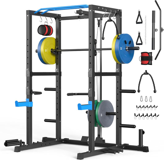 Sportsroyals Power Cage,1600lbs Multi-Function Power Rack with Adjustable Cable Crossover System and More Training Attachment, Weight Cage for Home Gym