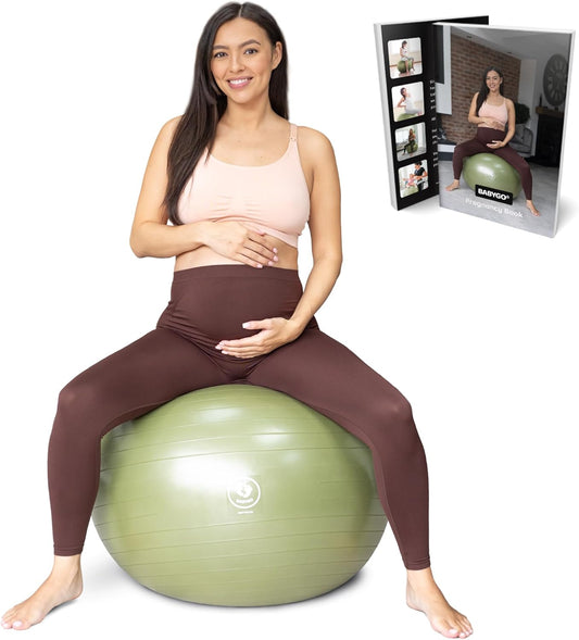BABYGO® Birthing Ball for Pregnancy & Labor + Our Award Winning Book - Exercise, Birth & Recovery Plan, 5X Stronger Than a Yoga Ball with Eco Friendly Material