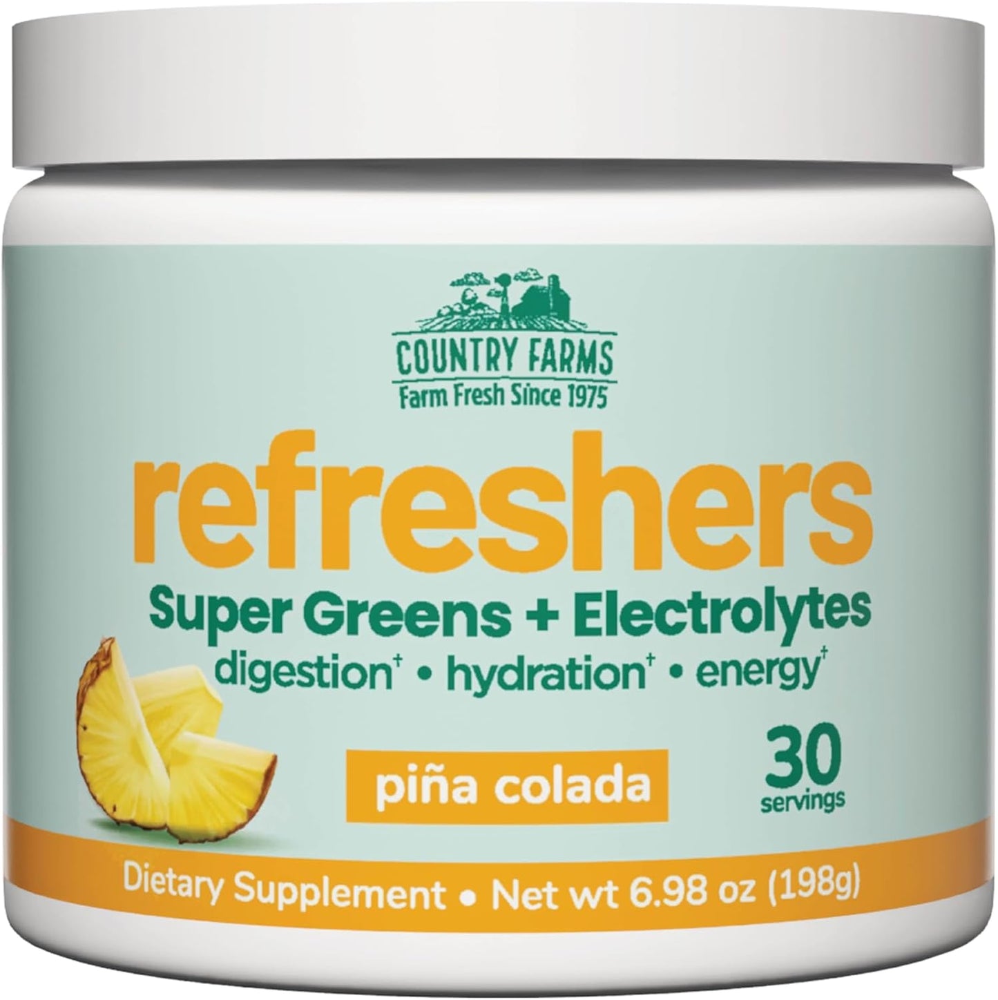 COUNTRY FARMS Refreshers, Super Greens and Electrolytes, Essential Minerals and Superfoods, Hydration Support, Promotes Natural Energy, with Fiber, Piña Colada, 30 Servings