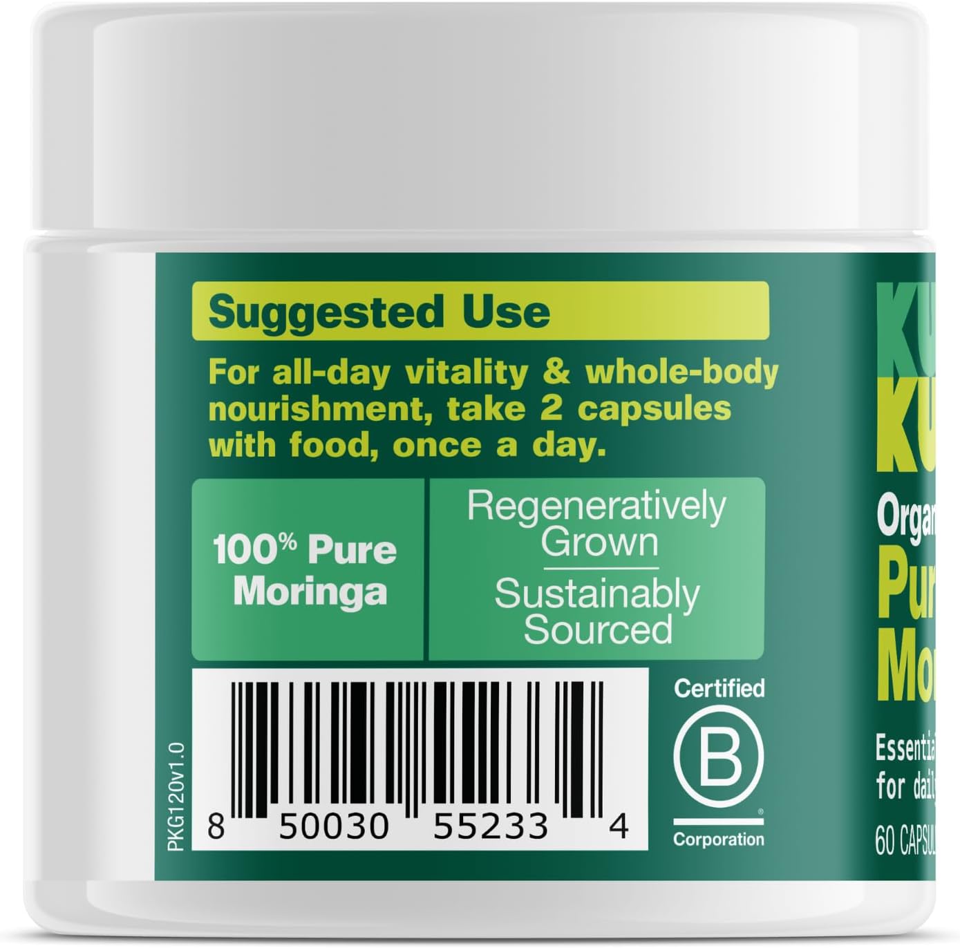Kuli Kuli Organic Moringa Capsules [60 Count] - Premium Moringa Leaf Powder Capsules - Nutrient-Dense Superfood for Energy, Vitality, and Wellness