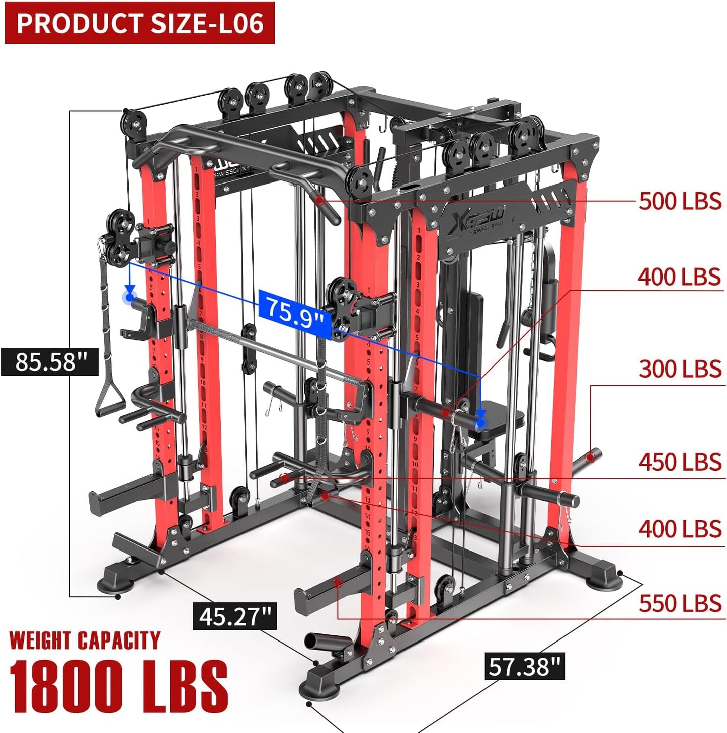 Power Cage,1600lbs Multi-Function Power Rack with Adjustable Cable Crossover System and More Training Attachment, Weight Cage for Home Gym
