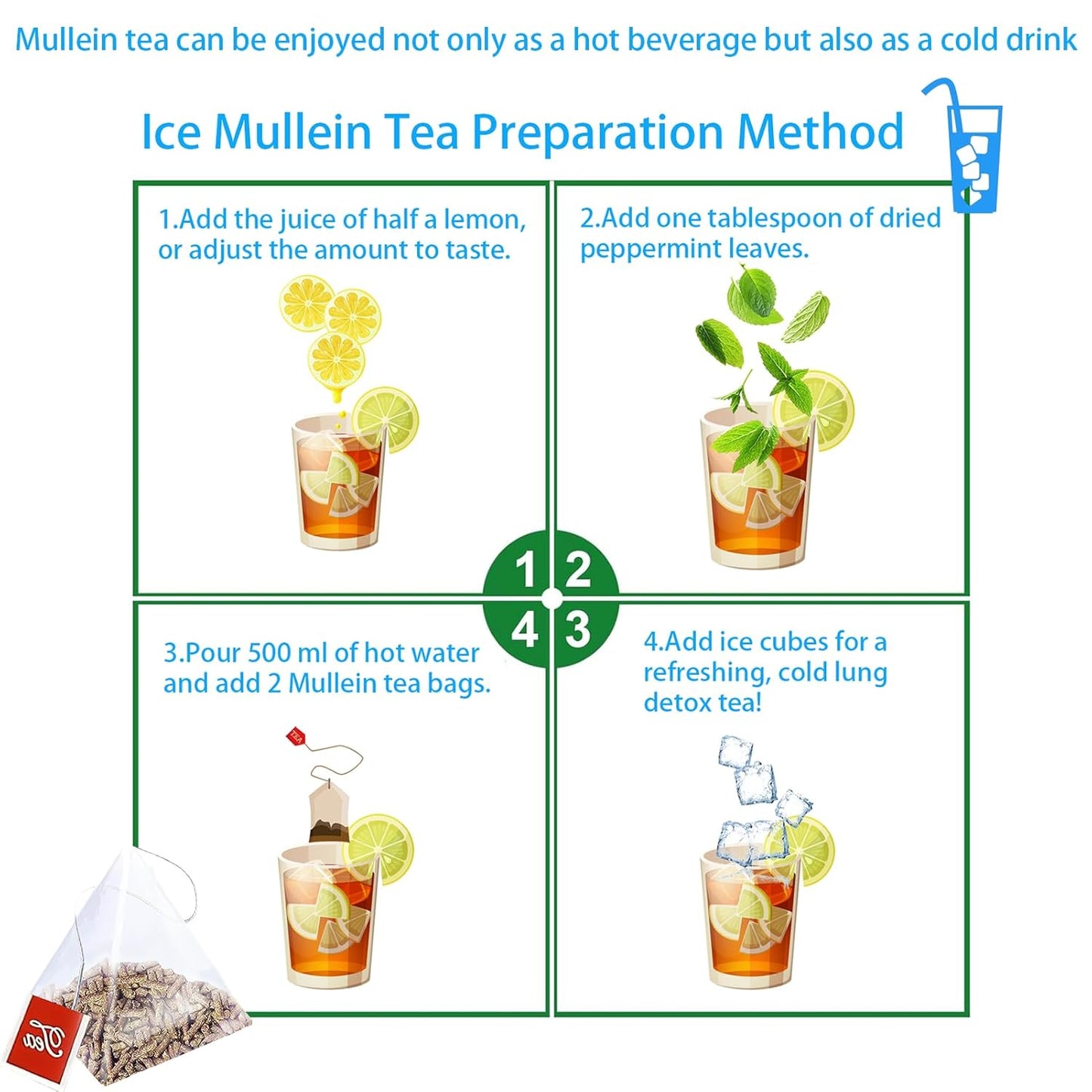 Samcci - Mullein Tea Bags, 20 Teabags, 3g/bag, 100% Pure Mullein Tea Bags for Lungs Cleanse, Natural Herbal Tea Bags, Caffeine Free & No Additives Mullein Leaf Tea for Detox & Respiratory Support