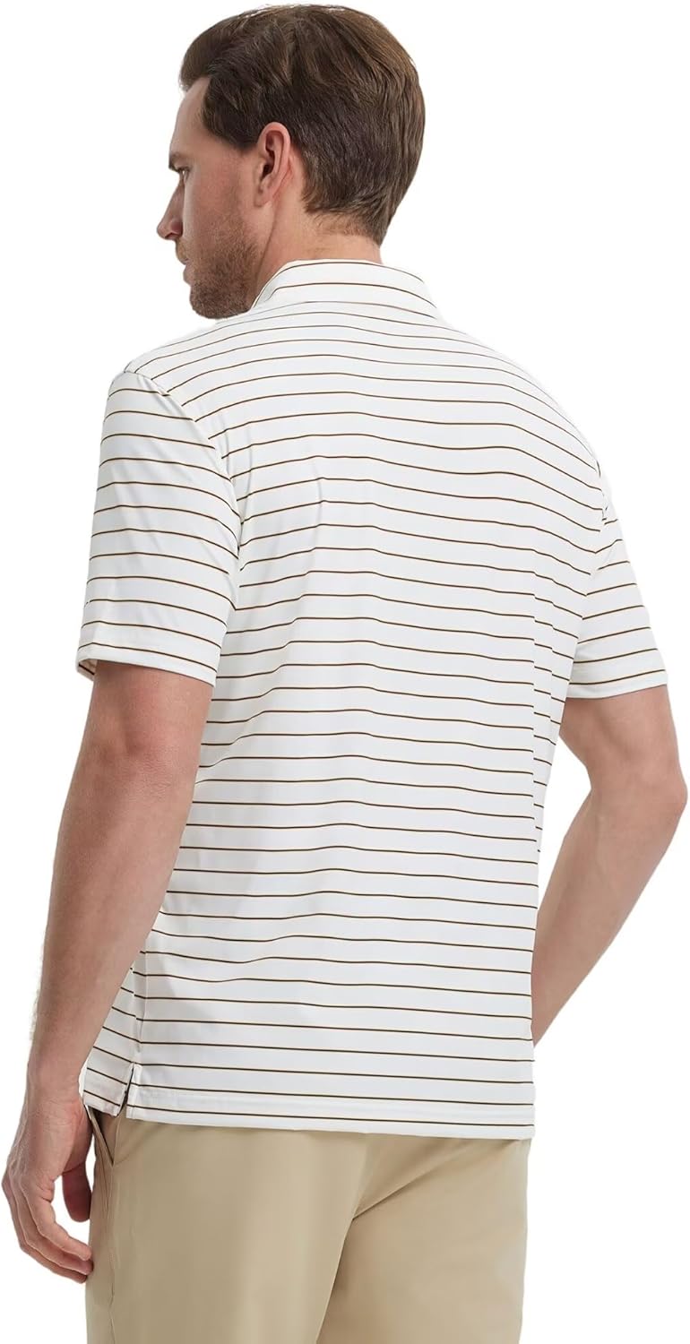 M MAELREG Mens Striped Golf Shirts Short Sleeve Silk-Like Touch Water-Resistant Breathable Soft Collared Polo Shirts for Men