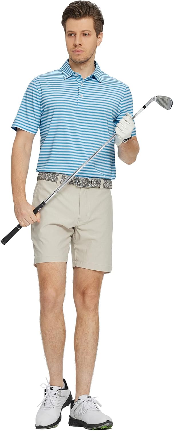 M MAELREG Golf Shirts for Men Short Sleeve Dry Fit Casual Striped Performance Moisture Wicking Collared Mens Polo Shirts