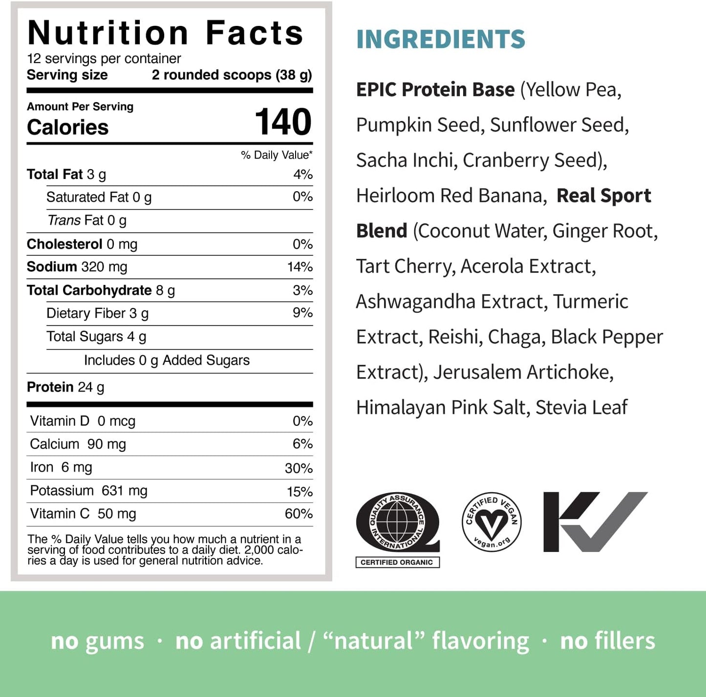 Sprout Living, Epic Protein, Plant Based Protein & Superfoods Powder, Real Sport | 24 Grams Organic Protein Powder, Recovery, Vegan, Non Dairy, Non-GMO, Gluten Free, Low Sugar (1 Pound, 12 Servings)