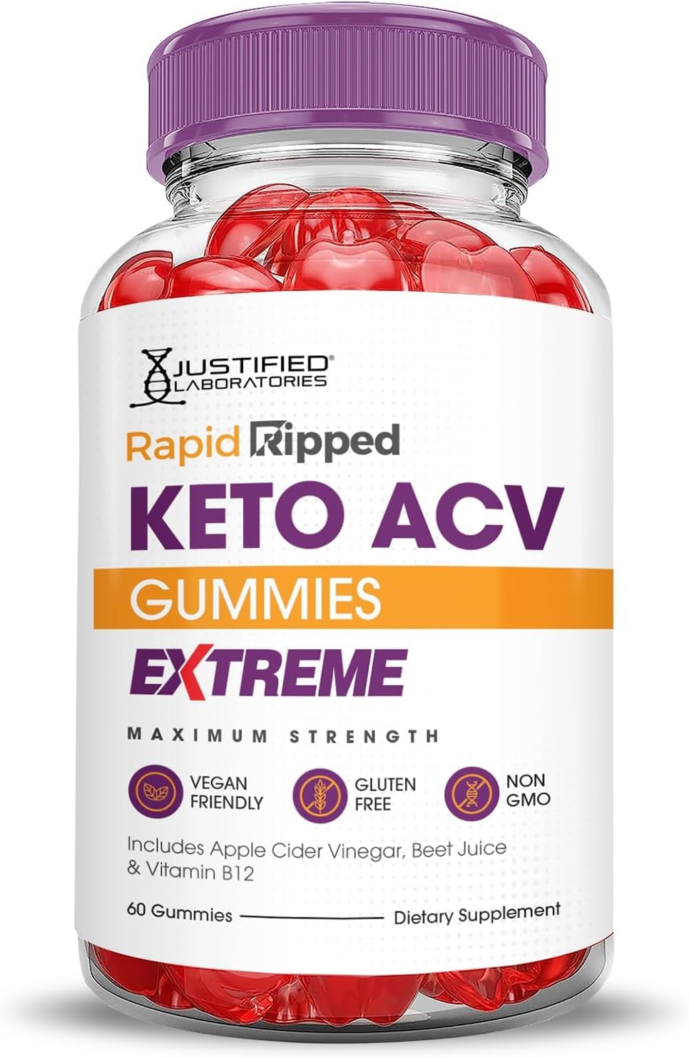 Justified Laboratories (2 Pack Rapid Ripped Keto ACV Gummies Extreme 2000MG Rapidripped Keto Gummies Apple Cider Vinegar Formulated with Pomegranate Beet Juice Powder B12 Vegan Non GMO 120 Gummys