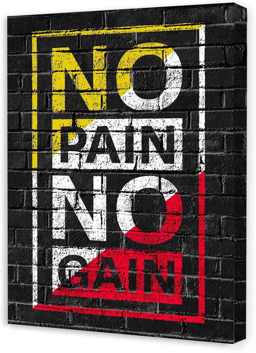 Gym Quotes Wall Art,Inspirational Workout Wall Decor,No Pain No Gain Canvas Wall Art for Home Gym Exercise Fitness Room