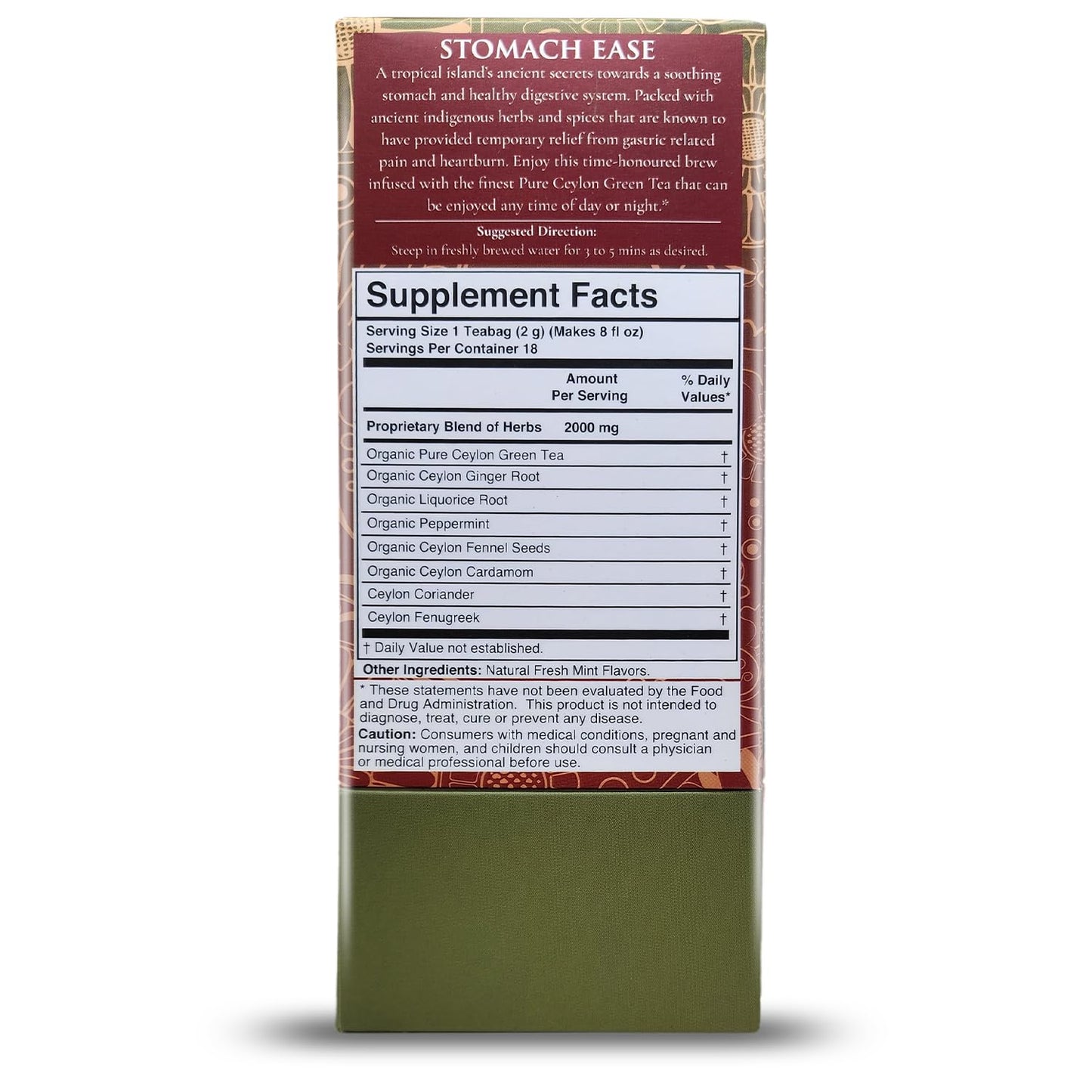 Térapy Ceylon Stomach Ease Herbal Tea Bags | Soothes Stomach & Supports Healthy Digestion | All Natural Ayurvedic Ingredients Including Peppermint, Ginger, Licorice | 18 Individually Wrapped Tea Bags