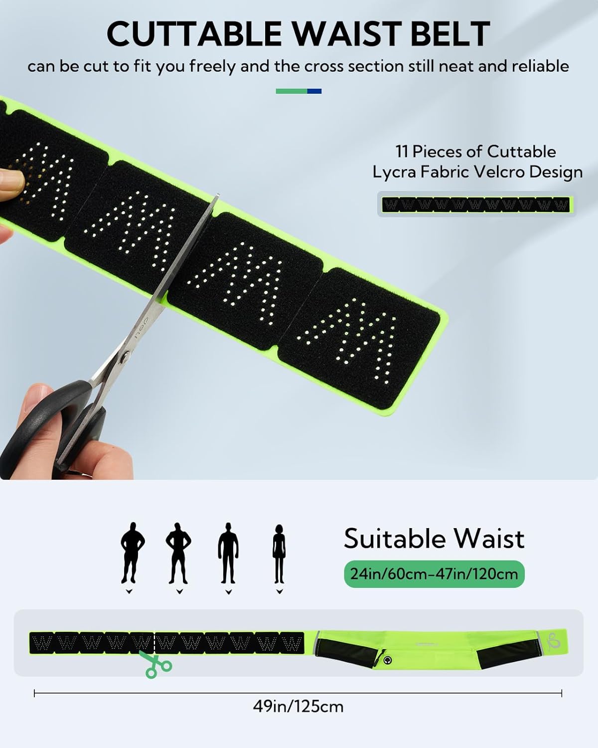 WATERFLY Running Belt Fanny Pack: Slim Waist Bag for Men Women, Workout Fitness Phone Holder for Exercise Marathon Jogging-Fluorescent Green