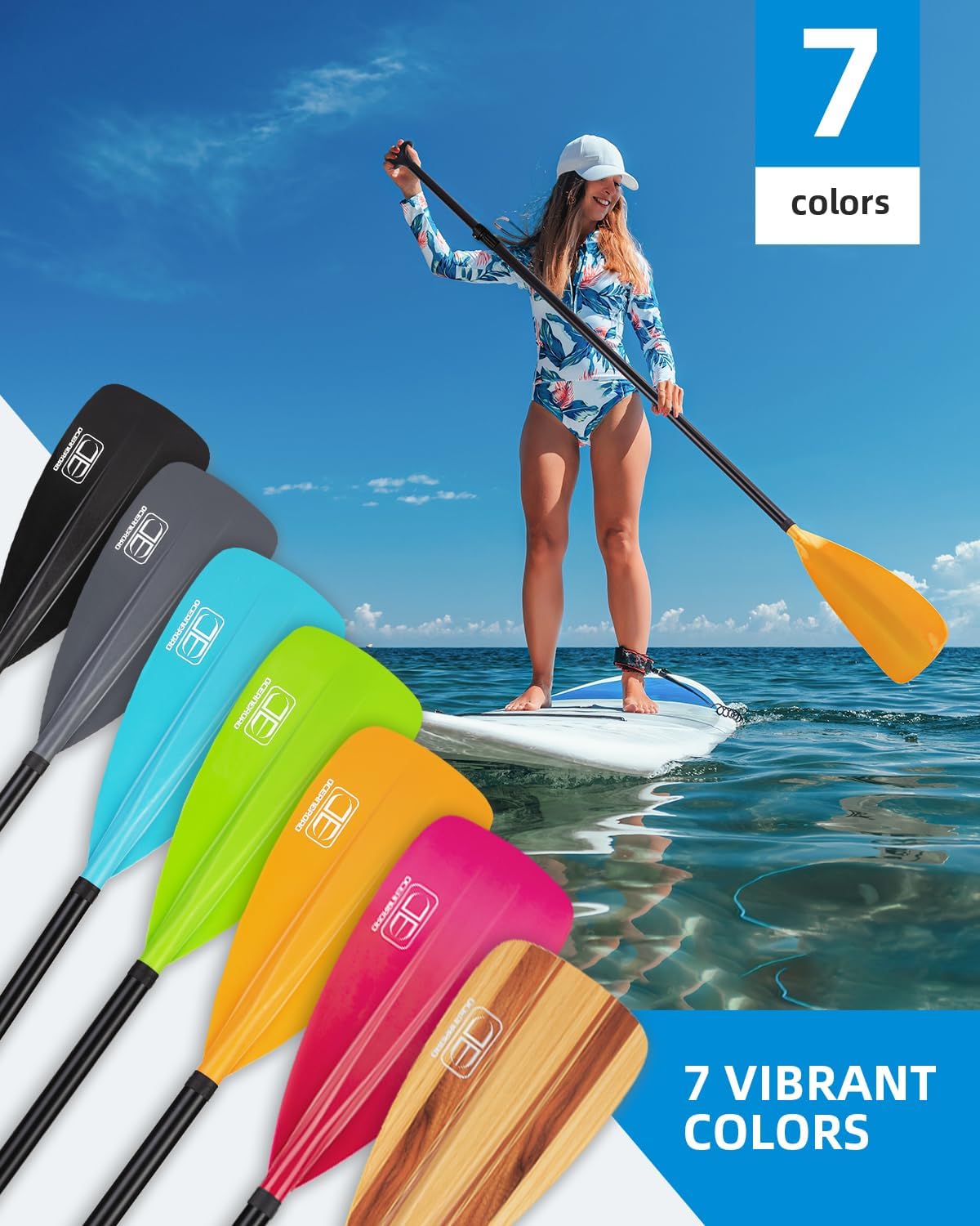 OCEANBROAD SUP Paddle - Adjustable Stand-Up Paddle for Paddleboard Kayak, Adjustable Aluminum Alloy Shaft with Reinforced Nylon Blades