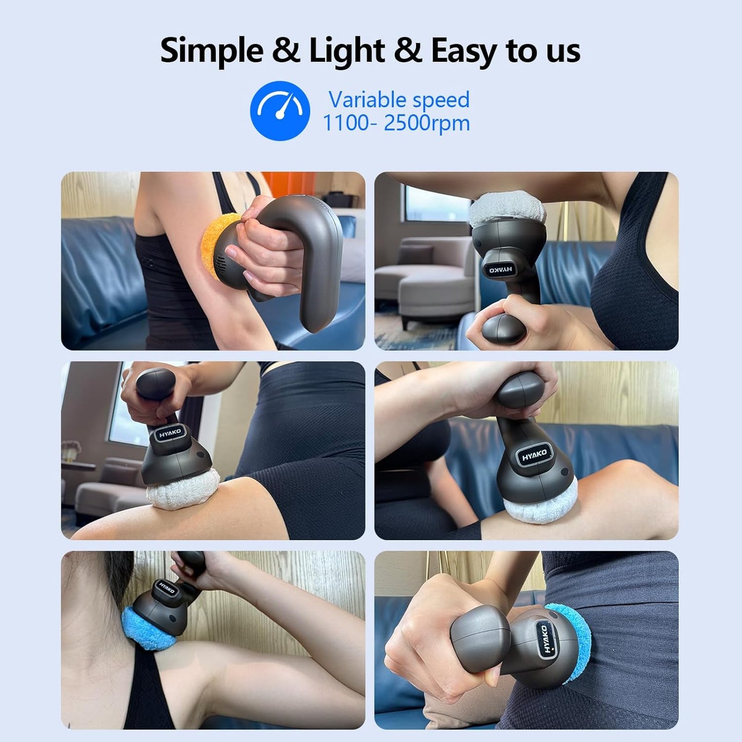 HYAKO Handheld Professional Mini Orbital Buffer Relief Massager, Adjustable Multi-Speed Vibration Deep Tissue Body Chiropractic Massager for Neck, Shoulder, Leg,Back muscle pain relief massage therapy