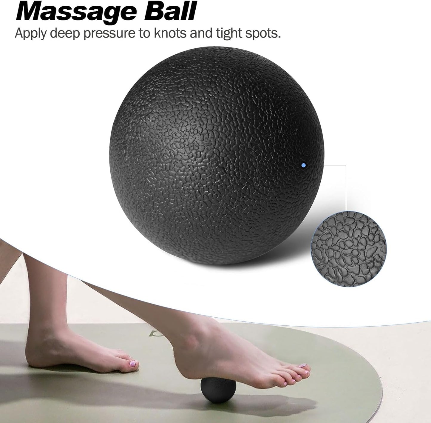 5 in 1 Foam Roller Set Trigger Point Foam Roller, Massage Roller Stick, Massage Ball, Stretching Strap for Deep Muscle Massage Pilates Yoga, Fitness Exercise for Whole Body (Black Diamond)